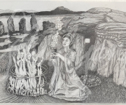 Pencil graphic drawing Woman Fire Ring by Shirleyan Price