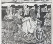 Pencil Drawing Woman Seated Shield by Shirleyan Price