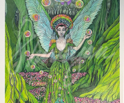 Goddess in water fountain and fairy
