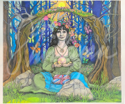 Seated Flowering Tree Arch with woman and orb